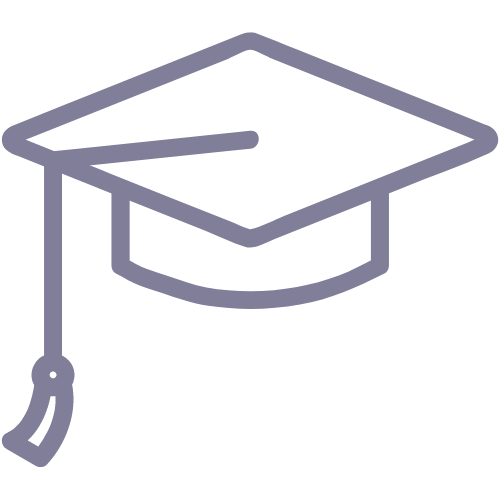 The image displays a simple line drawing of a graduation cap, also known as a mortarboard, typically worn by students during graduation ceremonies.