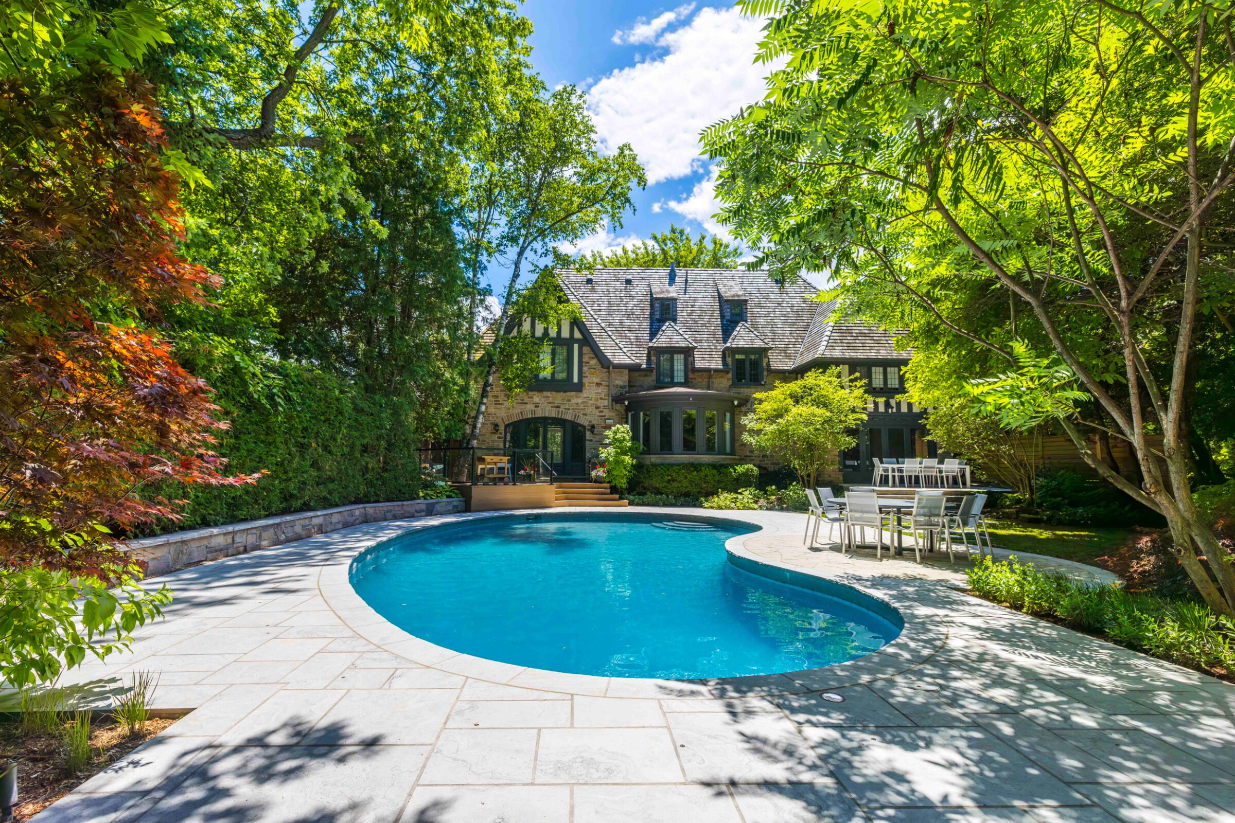 A beautiful blue backyard pond